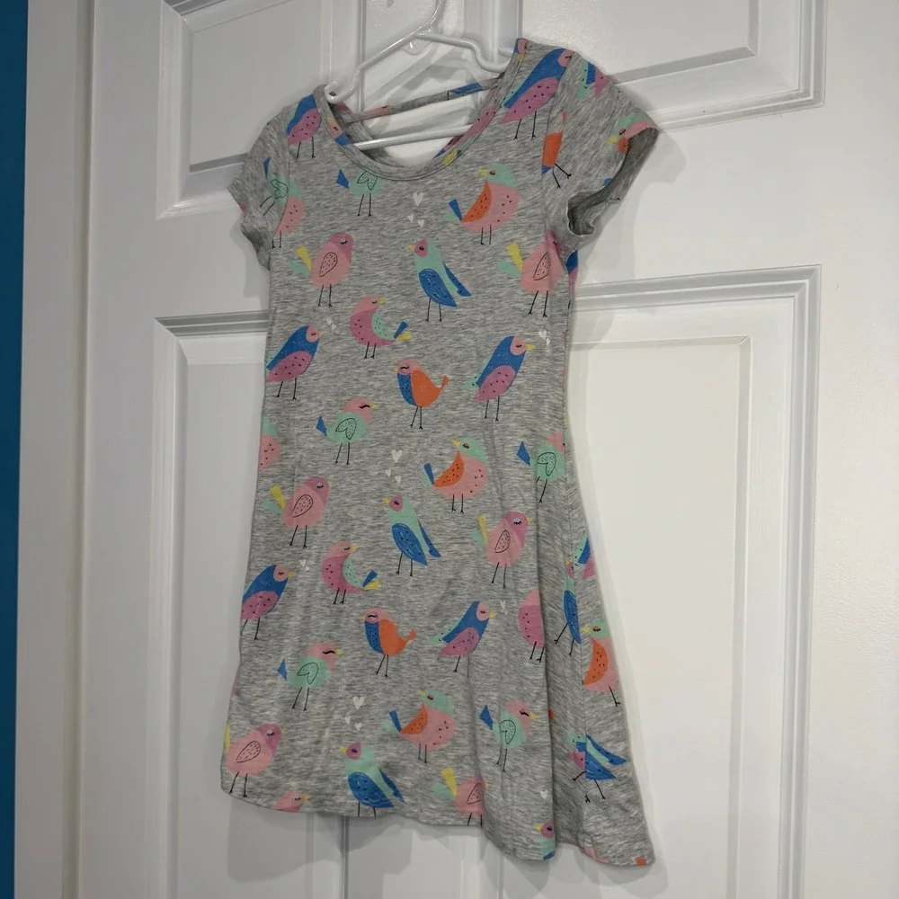 Jumping‎ Beans Girls Gray Bird Print Short Sleeve Dress Size 5